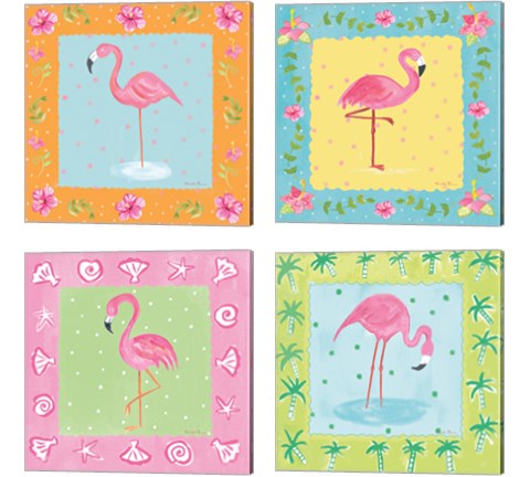 Flamingo Dance 4 Piece Canvas Print Set by Farida Zaman