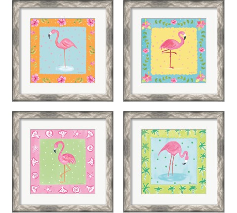 Flamingo Dance 4 Piece Framed Art Print Set by Farida Zaman