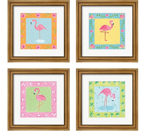 Flamingo Dance 4 Piece Framed Art Print Set by Farida Zaman
