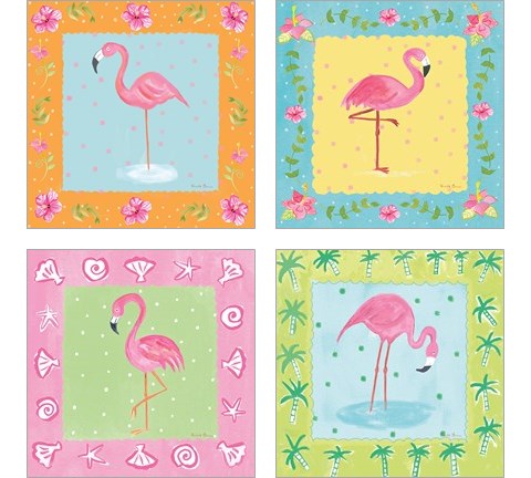 Flamingo Dance 4 Piece Art Print Set by Farida Zaman
