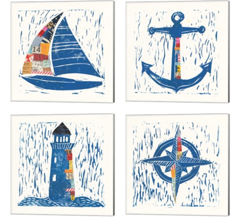 Nautical Collage 4 Piece Canvas Print Set by Courtney Prahl