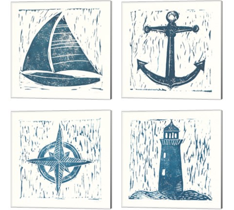 Nautical Collage on White 4 Piece Canvas Print Set by Courtney Prahl