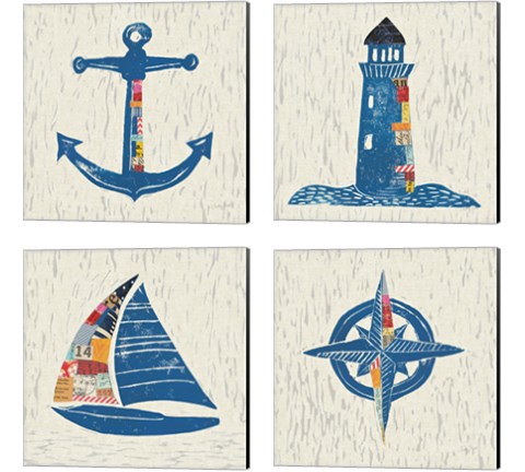 Nautical Collage on Linen 4 Piece Canvas Print Set by Courtney Prahl