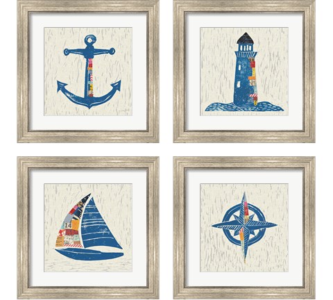 Nautical Collage on Linen 4 Piece Framed Art Print Set by Courtney Prahl