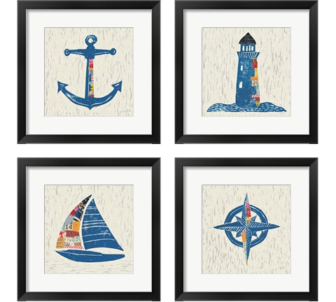 Nautical Collage on Linen 4 Piece Framed Art Print Set by Courtney Prahl