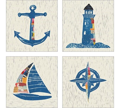 Nautical Collage on Linen 4 Piece Art Print Set by Courtney Prahl
