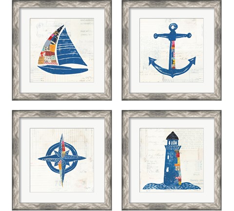 Nautical Collage on Newsprint 4 Piece Framed Art Print Set by Courtney Prahl