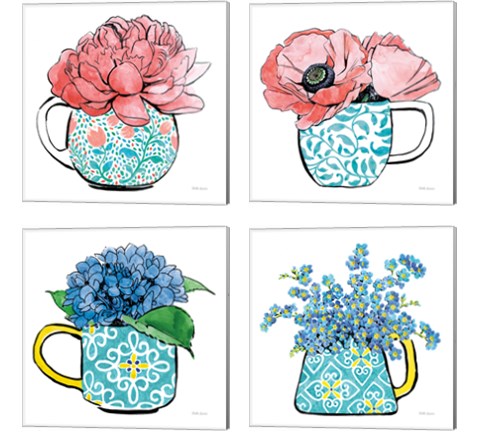 Floral Teacups 4 Piece Canvas Print Set by Beth Grove