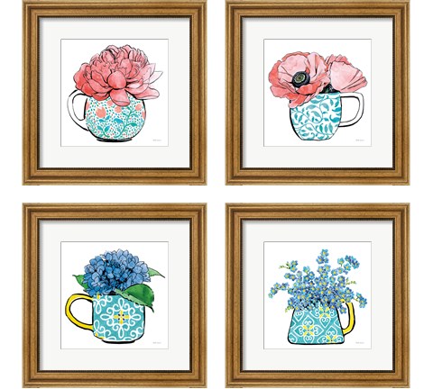Floral Teacups 4 Piece Framed Art Print Set by Beth Grove