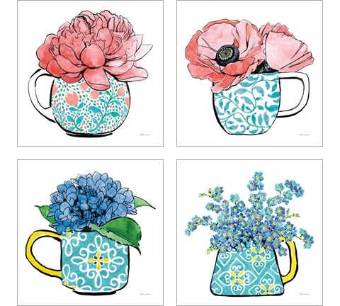 Floral Teacups 4 Piece Art Print Set by Beth Grove