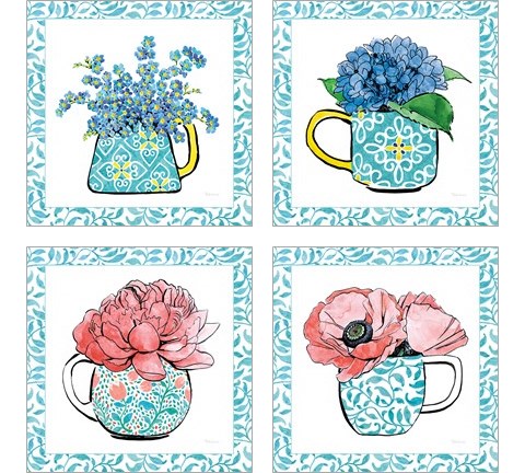 Floral Teacup Vine Border 4 Piece Art Print Set by Beth Grove