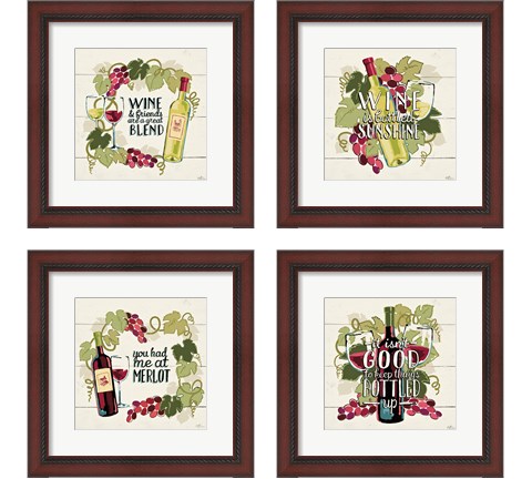 Wine and Friends 4 Piece Framed Art Print Set by Janelle Penner