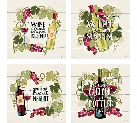 Wine and Friends 4 Piece Art Print Set by Janelle Penner