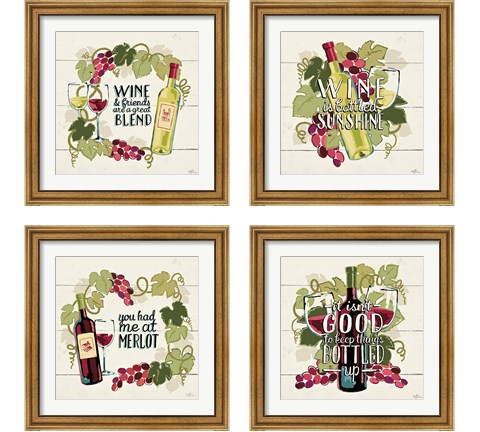 Wine and Friends 4 Piece Framed Art Print Set by Janelle Penner