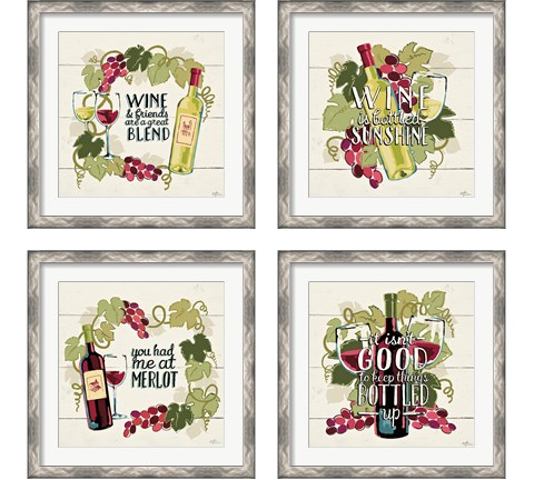 Wine and Friends 4 Piece Framed Art Print Set by Janelle Penner