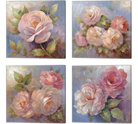 Roses on Blue 4 Piece Canvas Print Set by Peter McGowan