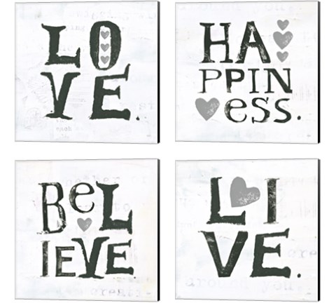 Gray Hearts 4 Piece Canvas Print Set by Kellie Day