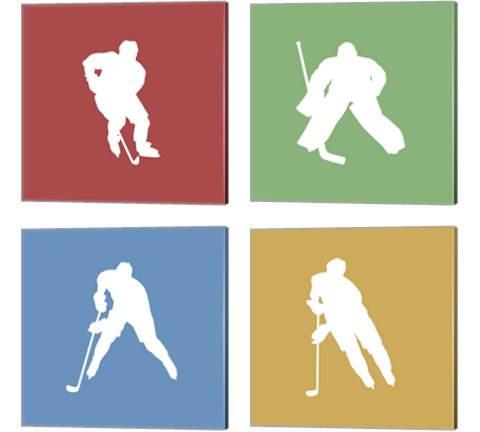 Hockey Player Silhouette 4 Piece Canvas Print Set by Sports Mania