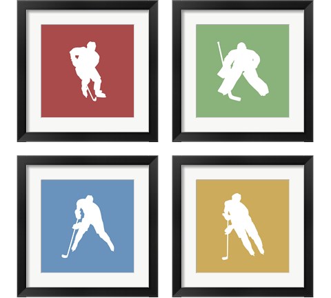 Hockey Player Silhouette 4 Piece Framed Art Print Set by Sports Mania