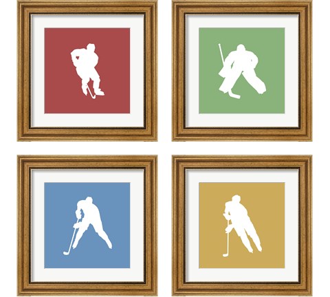 Hockey Player Silhouette 4 Piece Framed Art Print Set by Sports Mania