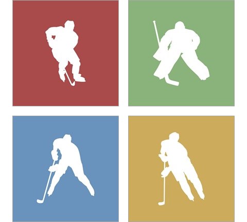 Hockey Player Silhouette 4 Piece Art Print Set by Sports Mania