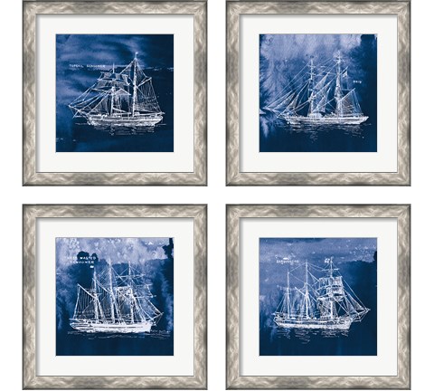 Sailing Ships Indigo 4 Piece Framed Art Print Set by Wild Apple Portfolio