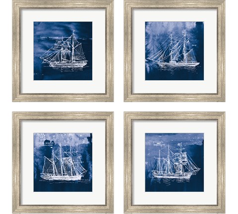 Sailing Ships Indigo 4 Piece Framed Art Print Set by Wild Apple Portfolio