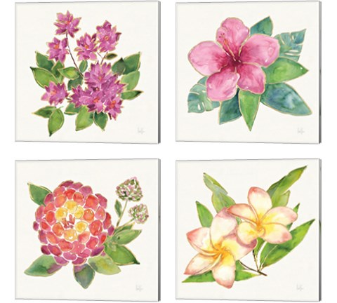 Tropical Fun Flowers 4 Piece Canvas Print Set by Harriet Sussman