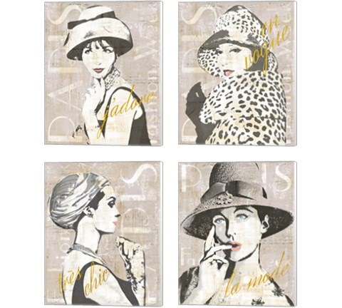 Fashion Week Paris Halftone 4 Piece Canvas Print Set by Sue Schlabach