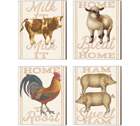 Farm Animal 4 Piece Canvas Print Set by Sue Schlabach