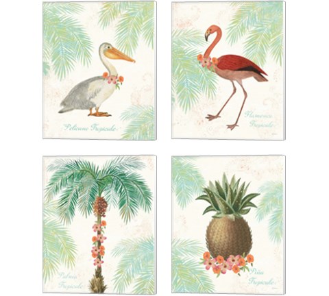 Flamingo Tropicale 4 Piece Canvas Print Set by Sue Schlabach