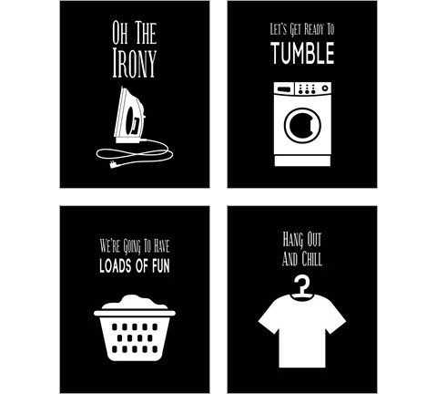 Laundry - Black 4 Piece Art Print Set by Color Me Happy