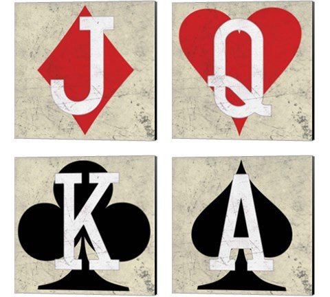 Playing Cards Antique 4 Piece Canvas Print Set by Aubree Perrenoud