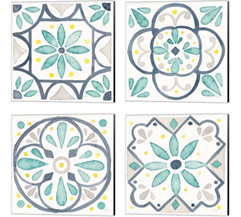 Garden Getaway Tile White 4 Piece Canvas Print Set by Laura Marshall