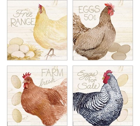 Life on the Farm Chicken 4 Piece Art Print Set by Kathleen Parr McKenna