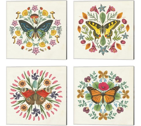Butterfly Mandala 4 Piece Canvas Print Set by Wild Apple Portfolio
