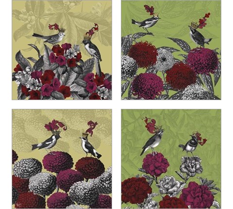 Blooming Birds Florals 4 Piece Art Print Set by Fab Funky