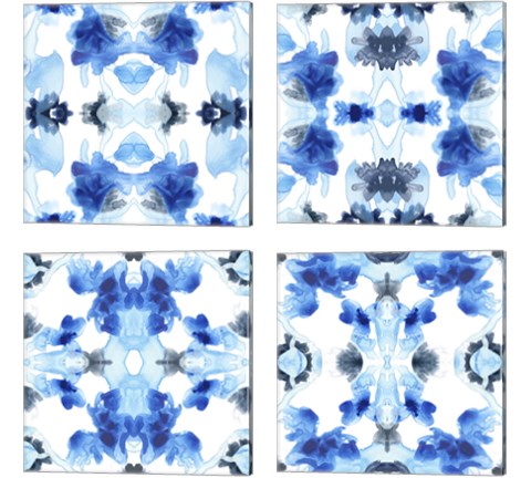 Blue Kaleidoscope 4 Piece Canvas Print Set by June Erica Vess
