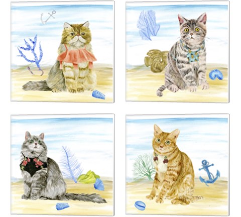 Summer Purr Party 4 Piece Canvas Print Set by Melissa Wang