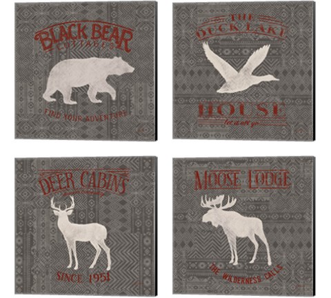 Soft Lodge Dark with Red 4 Piece Canvas Print Set by Janelle Penner