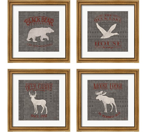 Soft Lodge Dark with Red 4 Piece Framed Art Print Set by Janelle Penner