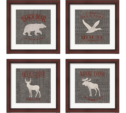 Soft Lodge Dark with Red 4 Piece Framed Art Print Set by Janelle Penner