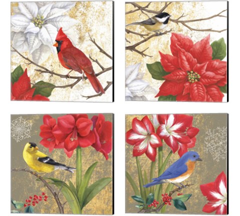 Winter Birds Collage 4 Piece Canvas Print Set by Beth Grove
