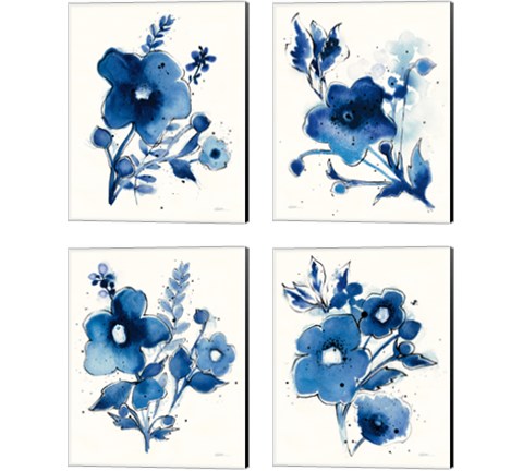 Independent Blooms Blue 4 Piece Canvas Print Set by Shirley Novak