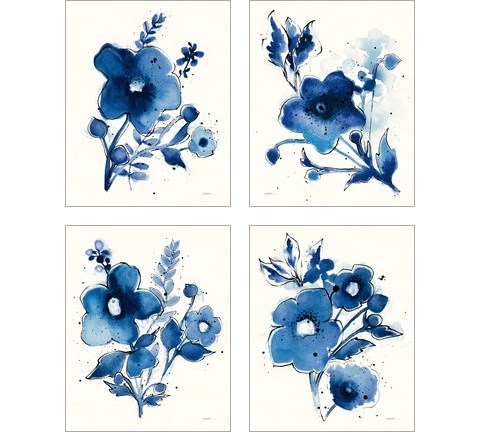 Independent Blooms Blue 4 Piece Art Print Set by Shirley Novak