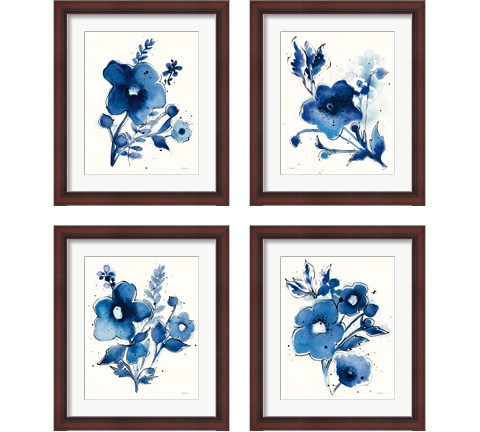 Independent Blooms Blue 4 Piece Framed Art Print Set by Shirley Novak