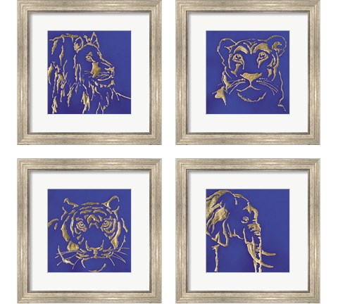 Gilded Animal Blue 4 Piece Framed Art Print Set by Chris Paschke