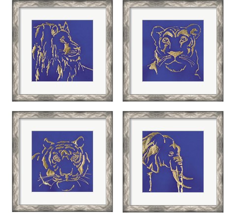Gilded Animal Blue 4 Piece Framed Art Print Set by Chris Paschke