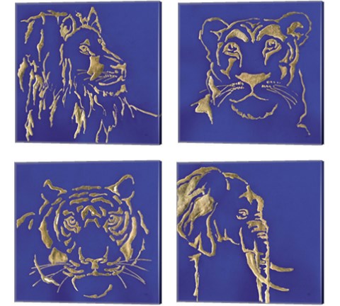Gilded Animal Blue 4 Piece Canvas Print Set by Chris Paschke