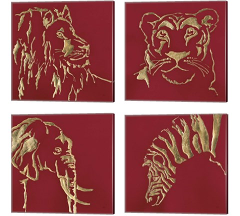 Gilded Animal Red 4 Piece Canvas Print Set by Chris Paschke